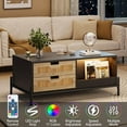 thumbnail image 5 of Coffee Table with Led Lights, Rattan Modern Coffee Table with 4 Storage Drawers, Wood Farmhouse Coffee Table for Living Room, Apartment, Office, 5 of 9