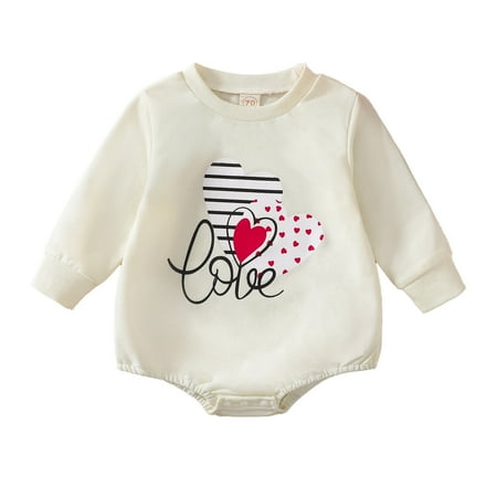 

QYZEU Baby Boy Outfit 5T Girls Outfit Girls Valentine S Day Long Sleeve Hearts Printed Pullover Romper Sweatshirt Bodysuits