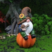 Sculptural Garden Accent Delightful Dwarf Sitting on an Eye Catching Pumpkin