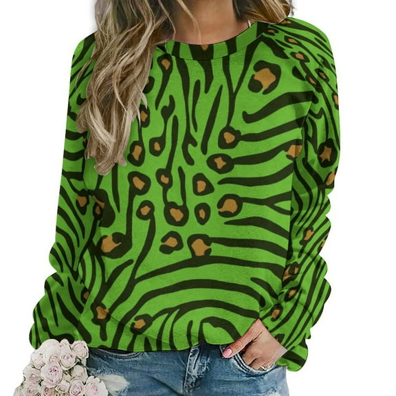 Green Zebra Pattern Sweatshirts Women T-shirt Long Sleeve O-neck Pullover Large Size Loose Tops