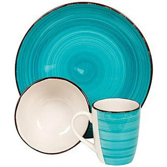 3 Piece Royal Norfolk Turquoise Swirl Stoneware Dinner Set - Plate, Bowl, Mug