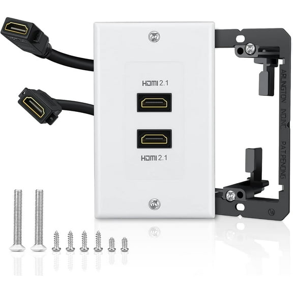HDMI 2.1 Wall Plate(2 Port), ELECTOP 8K HDMI Wall Outlet Pass Through with Low Voltage Metal Mounting Bracket, Supports 8K@60Hz and 4K@120Hz, 3D, HDR, 48 Gbps HDMI Box, Fits Home Theater Systems