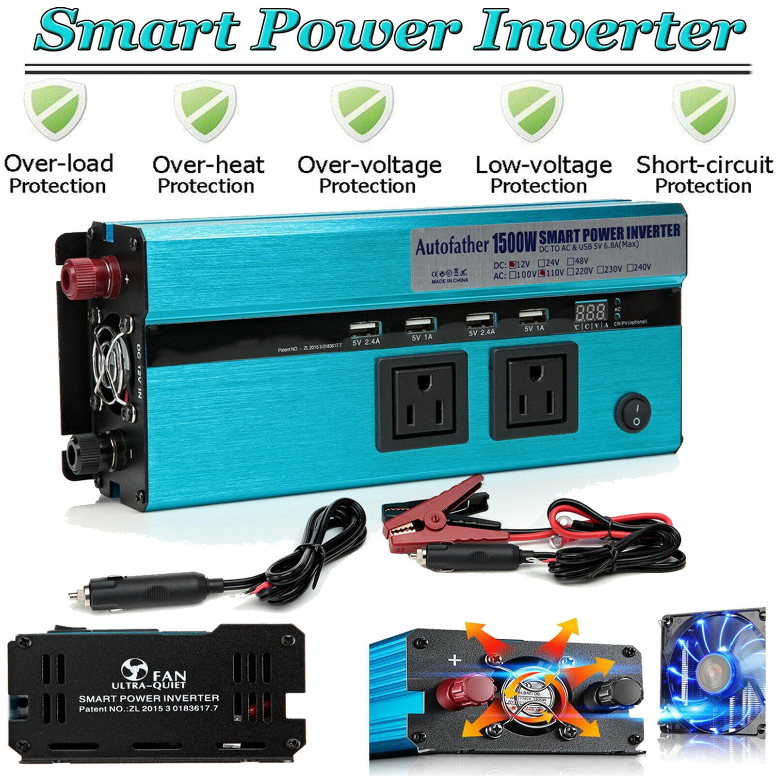 1500W/3000W Converter Power inverter DC 12V To AC 220V-240V Invertor 4 USB 6.8A 1500W/3000W Converter Power inverter DC 12V To AC 220V-240V Invertor 4 USB 6.8A