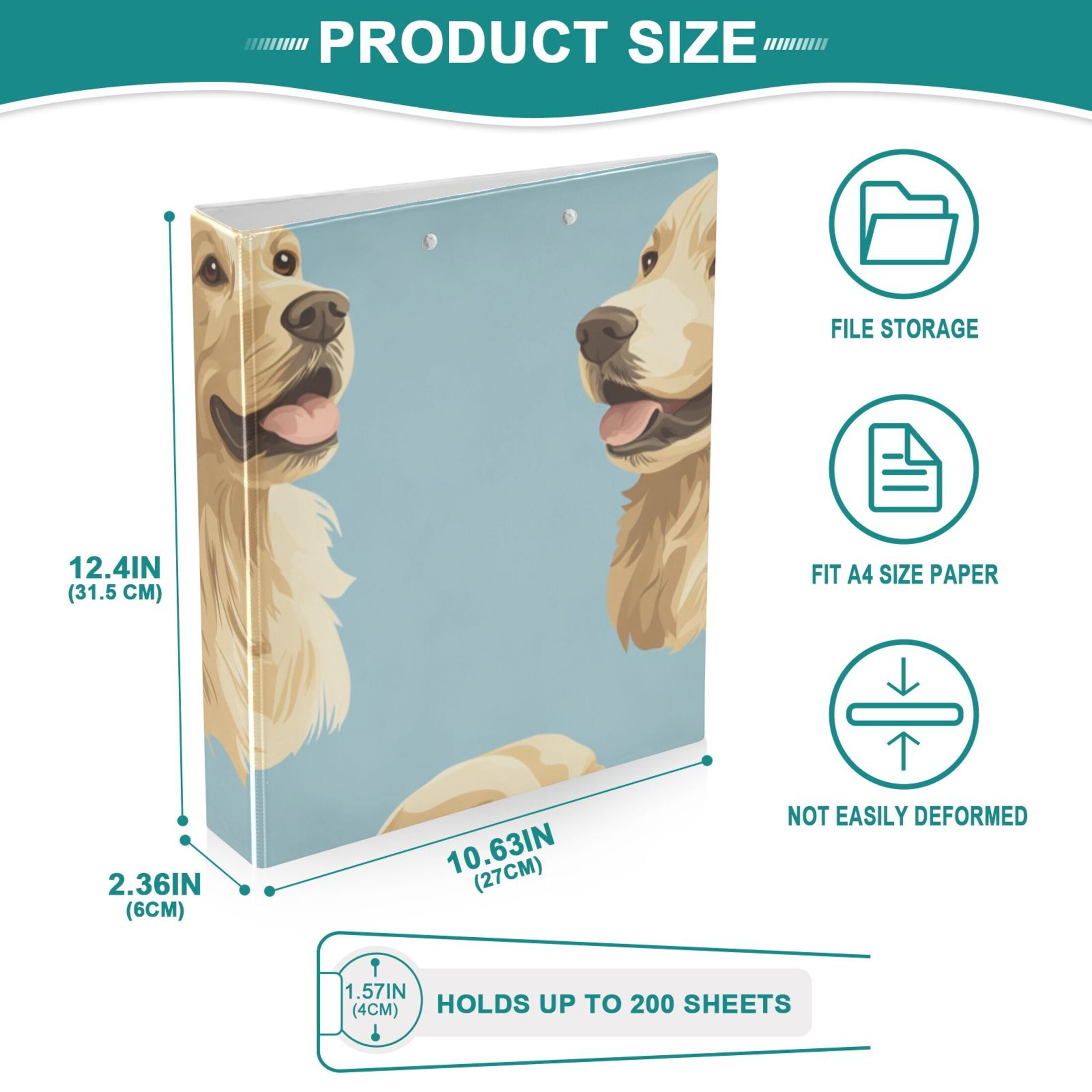 Cute Yellow Dogs 3 Ring Binders 1.5 inch Hardcover File Folders with Interior Pockets A4 Size Organizer for School Office Hospital