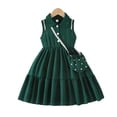 thumbnail image 4 of ZXLBBD Dress for Girls Sleeveless Lace Lapel Collar Button Solid Color Flowy for Toddler and Kids Outfit Elegant Wedding Prom Dress, 4 of 6