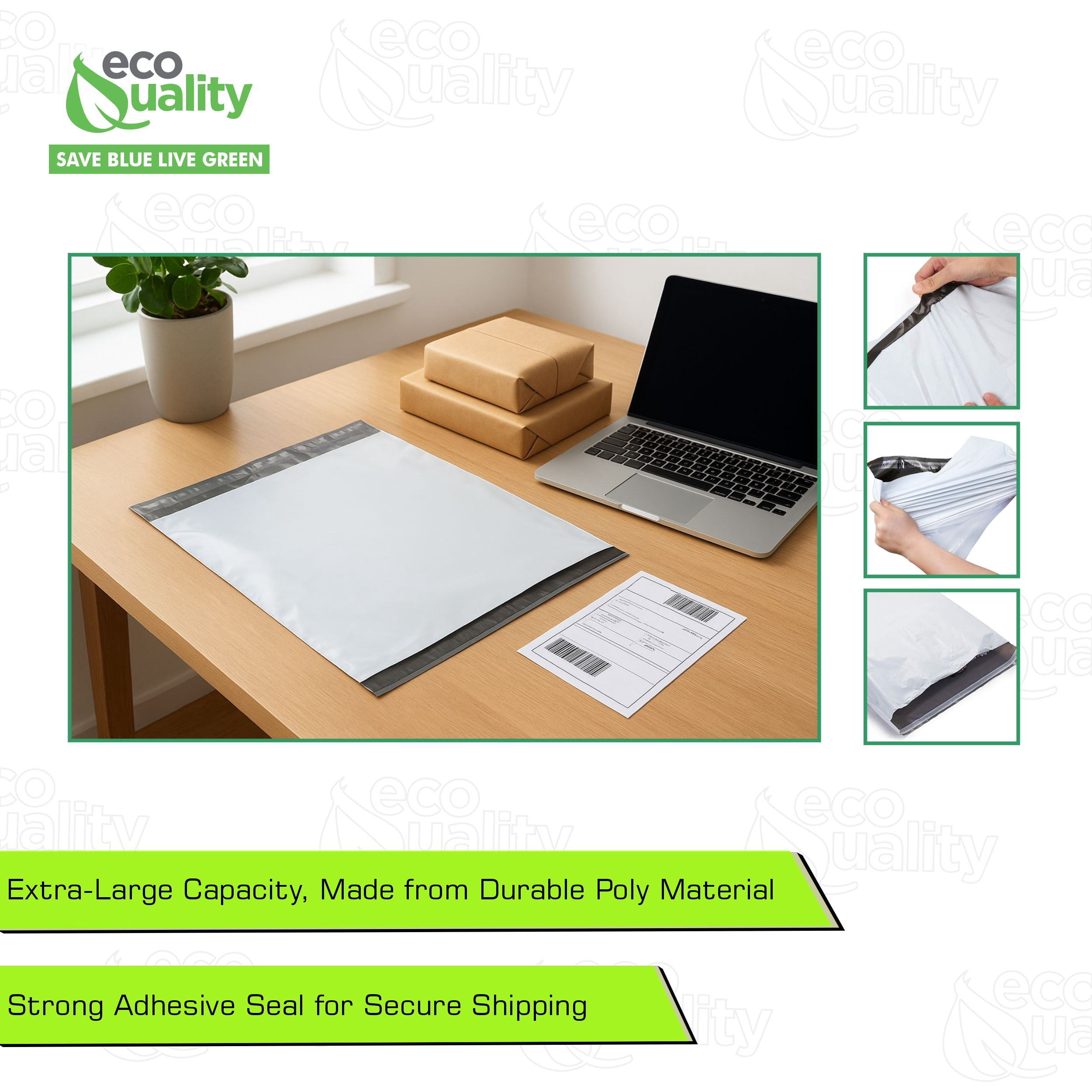 [50 Pack] 24x24 White Poly Shipping Bags - Mailer with Self Adhesive, Tear-Proof, Waterproof, Postal Large Mailing Bags, Envelopes, 2.5 mil