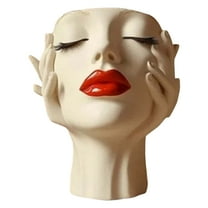 Boho Women's Head Sculpture - Multi-Functional Makeup Brush Holder & Pen Organizer, Modern Feminist Decor for Office, Vanity & Living Room