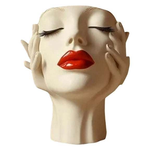 Boho Women's Head Sculpture - Multi-Functional Makeup Brush Holder & Pen Organizer, Modern Feminist Decor for Office, Vanity & Living Room