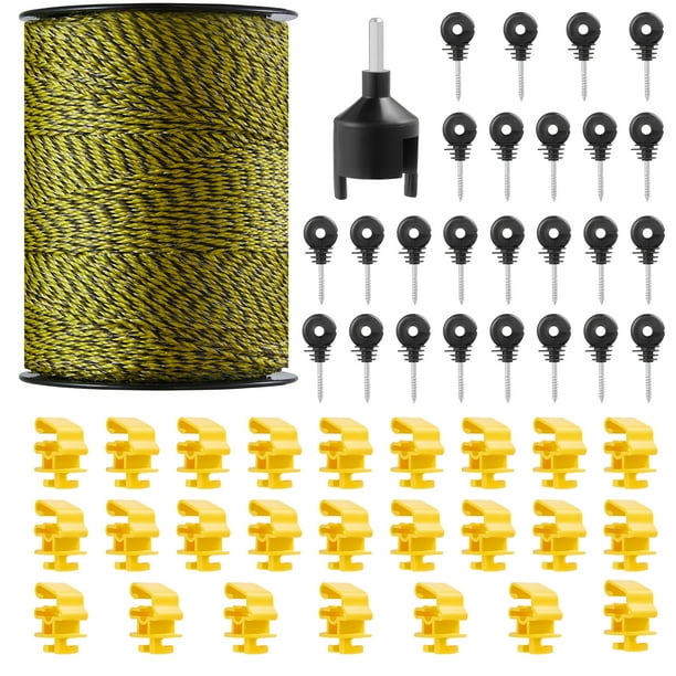 VEVOR Alambre de cerca electrica , alambre de polietileno portátil de 1640 pies y 500 m, 6 hebras de acero inoxidable de 1/8" de diámetro para una conductividad confiable y resistencia a los rayos UV