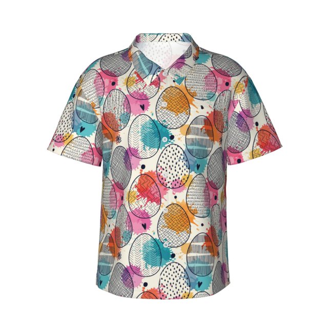 Balery Easter Egg Camisas hawaianas de manga corta para hombre, camisas playeras de corte holgado, camisas de vacaciones con botones,Small
