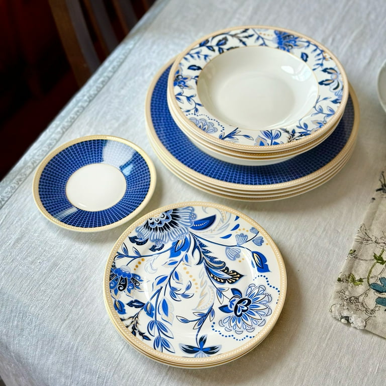 フラワースタッズ装飾　ネイビー＆ブルー　６丁　本革　SCA-208/CNA STP GOODS Melodie de Fleurs Bone China Dinnerware Set of 24