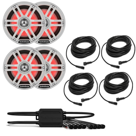 Rockford Fosgate 2 Pairs M2-65 M2 Series 6.5 Marine White & Stainless Grilles Included + (1) PMX-RGB Optix LIght Controller + (4) RGB-25 25 Extension Cable