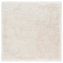 SAFAVIEH Luxe Paxton Solid Plush Polyester Shag Area Rug, Bone, 8' x 8' Square