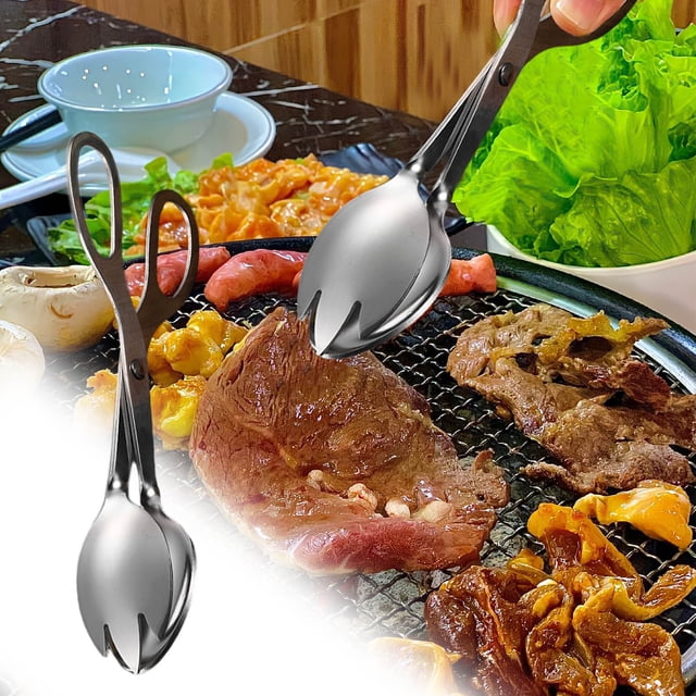 Fiudx Pinzas de Acero Inoxidable para Alimentos, Pinzas Duraderas para Parrilla de Barbacoa, Herramienta de Cocina Versátil, Ayudante de Cocina para Exteriores, Pinza para Bistec, Pan y Verduras
