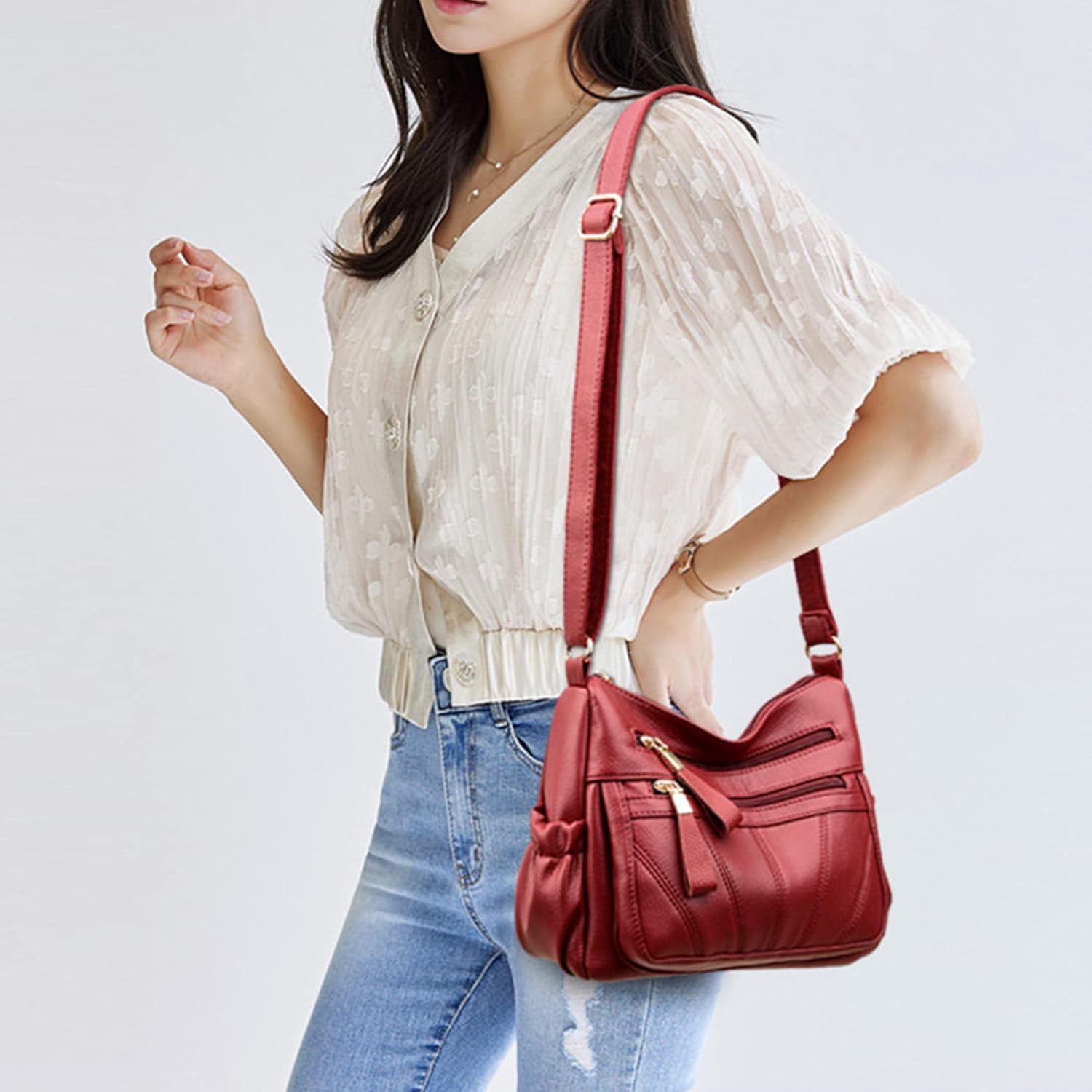 Crossbody Bags for Women Multi Pocket Shoulder Bag Soft PU Leather Purses and Handbags Pocketbooks