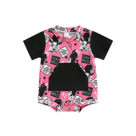 

Western Baby Girl Boy Clothes Cow Print Short Sleeve Onesie Romper One Piece Bodysuit Shorts Infant Summer Outfit