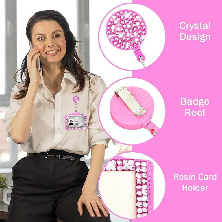 NOGIS 2 Pieces Bling ID Badge Holder Horizontal Badge Holder