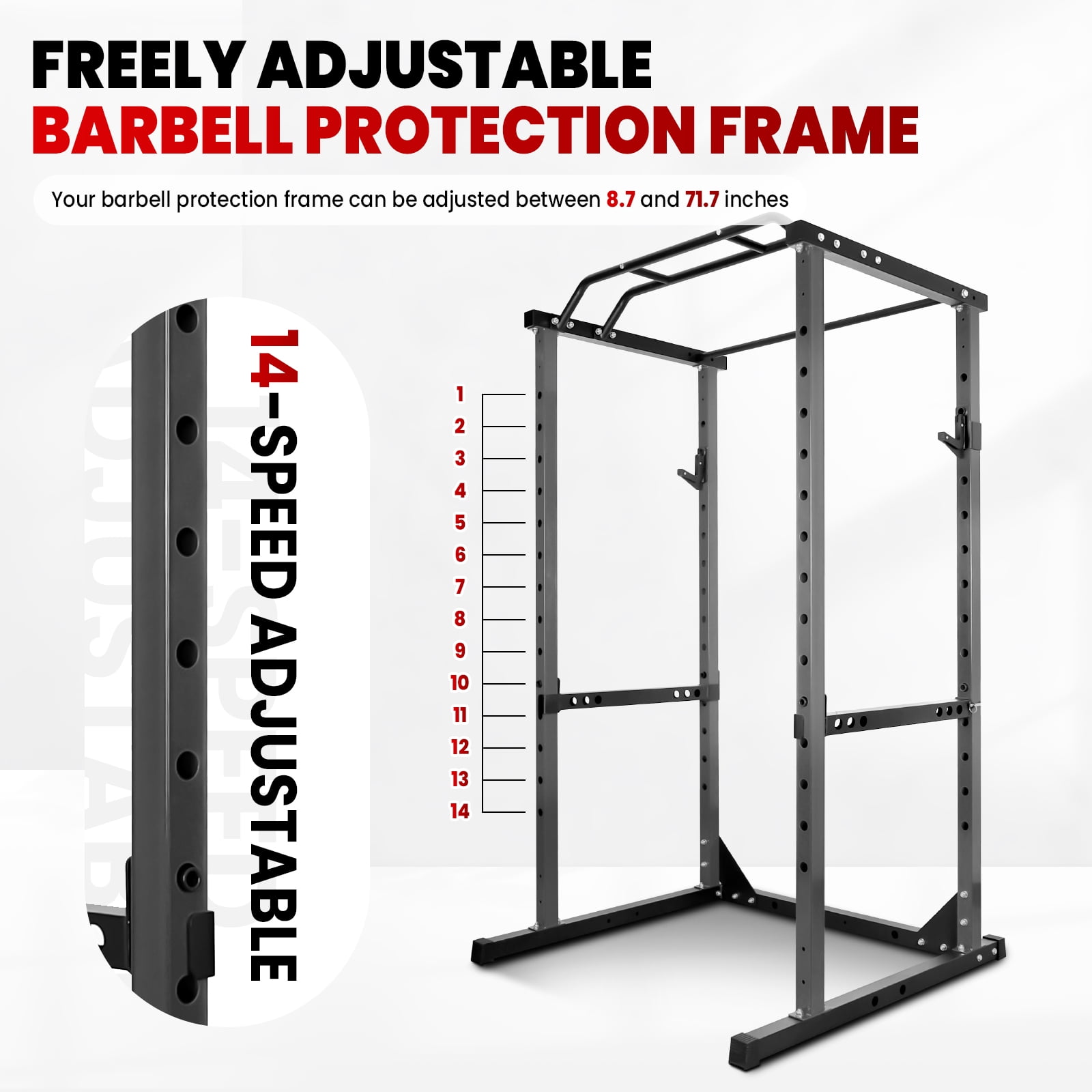 Power Cage with LAT Pulldown, Multi-Functional Power Rack with Cable Pulley System and J-Hooks, Squat Rack with Dip Bars and Landmine Attachment, Weight Cage for Home Gym Equipment