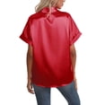 thumbnail image 3 of Gomelly Ladies Shirts Lapel Neck Tops Fashion Satin Silk Shirt Women Loose Office Blouse Button Down Red M, 3 of 4