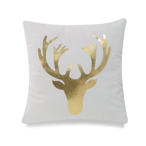 MDR Trading Inc. HU-GS1818KSMHG1OP Gold Foil Reindeer Head On White With Polyester Insert Pillow