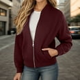 thumbnail image 2 of Women's Zip Up Jackets Solid Color Long Sleeve Fleece Bomber Jackets Fall Winter 2025 Fashion Casual Loose Fit Cardigan Coat, 2 of 9