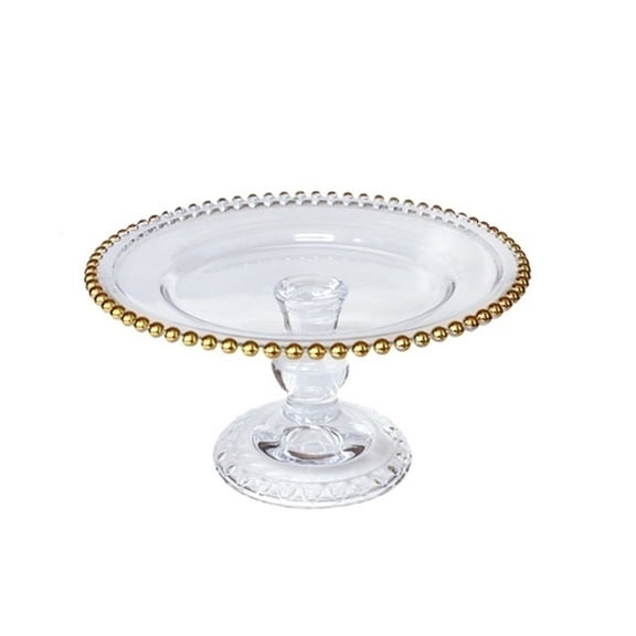 Gold Rimmed Glass Cake Stand Beaded High Foot Dessert Tray for Wedding Party Fruit Display