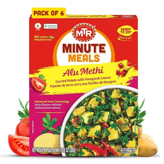 MTR Alu Methi (300g, Pack of 6) – Ready-to-Eat Indian Meal with Potato & Fenugreek, Plant-Based, No Preservatives, Microwavable, Nutritious & Flavorful