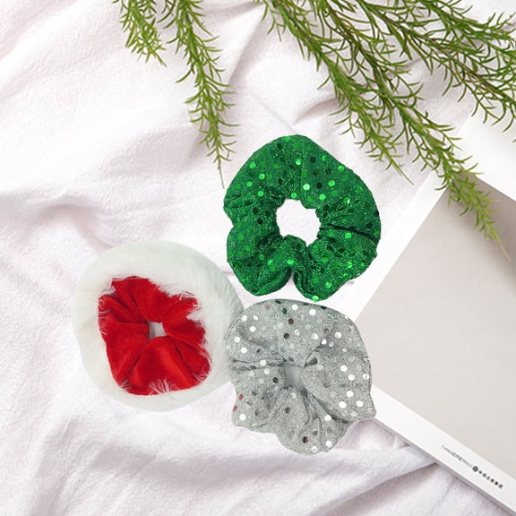 HOOWIFFY Set of 5 Green Elastic Hair Ties with Sparkling Sequins for Women and Girls Stylish Hair Accessories