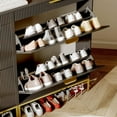 thumbnail image 7 of Garvee Modern Black Fluted Shoe Storage Cabinet with 2 Flip Drawers & Pull-Out Drawer & Hook, Slim Wooden Shoe Organizer with Metal Legs for Entryway Spaces, 7 of 7