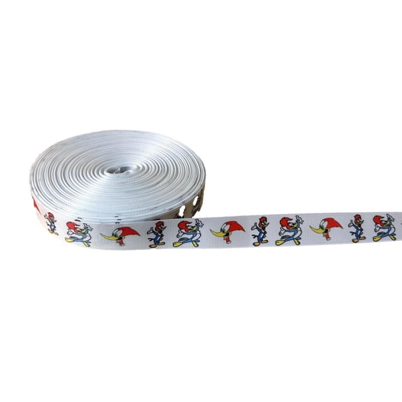 Woody Woodpecker Cartoon Character White Border 1" Wide 3 Yards Repeat Ribbon