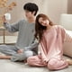 thumbnail image 4 of Pijamas de pareja para mujer, primavera y otoño, para niños, de algodón, de color liso, de manga larga, para otoño e invierno, para vivir en casa, 4 of 6