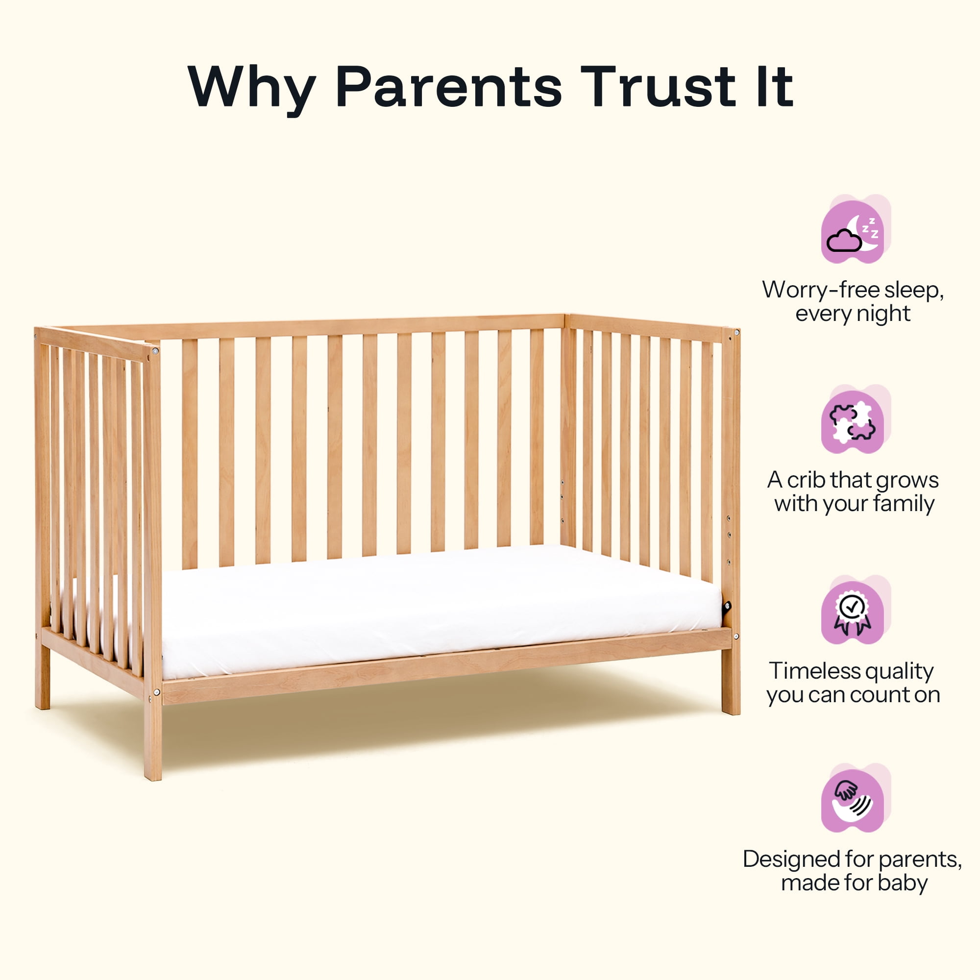 HARPPA 5-in-1 Convertible Baby Crib for Infant to Toddler,Baby Bed,Natural,Greenguard Gold Certified