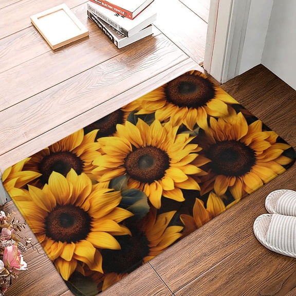 Front Door Mat Indoor Outdoor Outside Entrance - 16*24in Washable Vibrant Sunflower Blooms Thin Bathroom Rugs Fit Under Door, Bath Rugs for Bathroom, Kitchen Rugs Mats for Floor