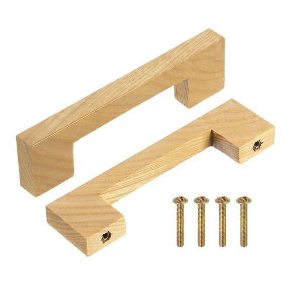 Uxcell 6 Pack Wood Drawer Pulls, 4 Inch Hole Center Square Wooden Drawer Pulls Cabinet Handles with Screws for Kitchen Dresser Wardrobes Door Cupboard, Ash Wood