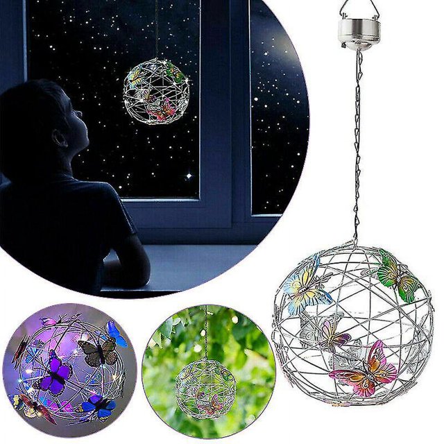 Colgante de mariposa, luz Solar, orbe de malla, adornos para interiores y exteriores, jardín (hy)
