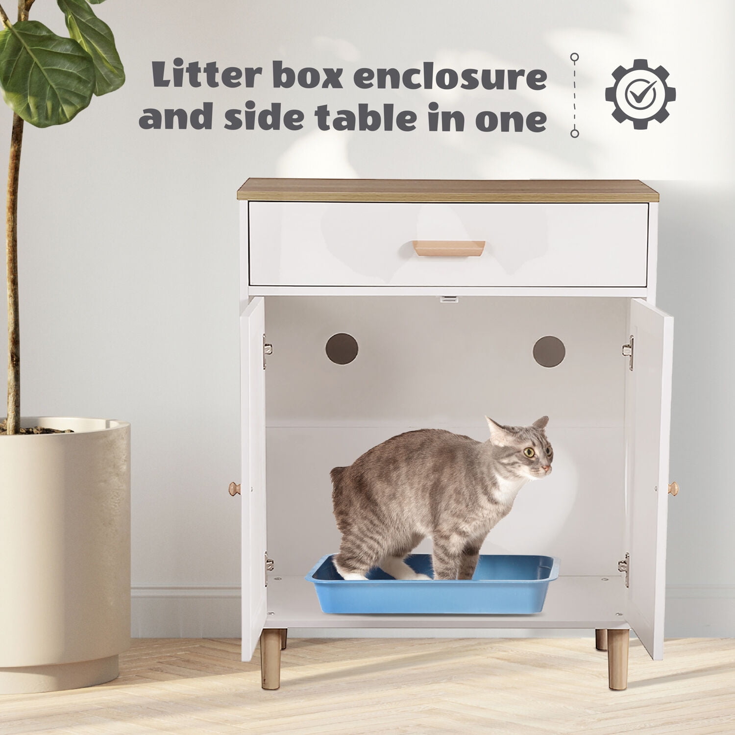 Critter Sitters Litter Box Enclosure Side Table in White