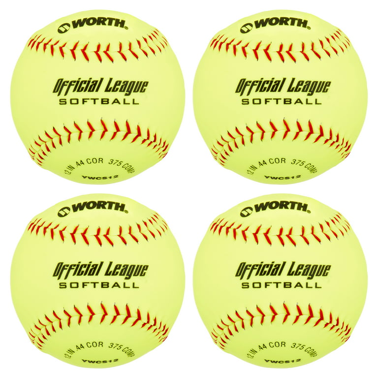 (4 Pack) Worth 12 Yellow Practice Slowpitch Softballs