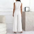 thumbnail image 3 of Women's Sleeveless V-Neck Wide Leg Jumpsuit with Belted Waist Elegant Dressy Casual Outfit, 3 of 5