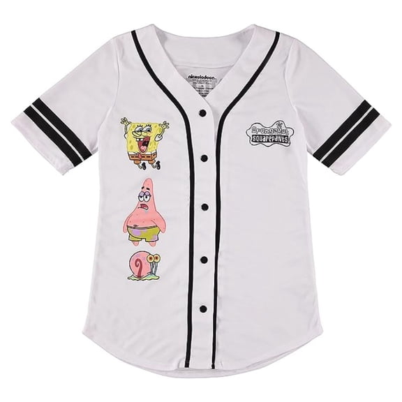 SpongeBob SquarePants Women's Baseball Shirt, Graphic Print SpongeBob Baseball Jersey White - XS