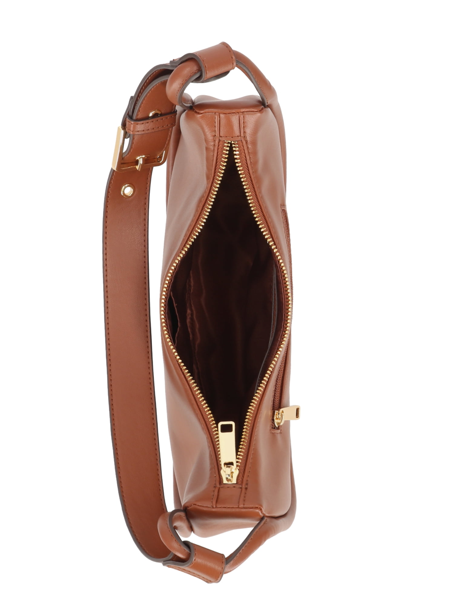 Time and Tru Women's Faux Leather Griffin Crescent Handbag, Cognac