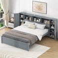 thumbnail image 2 of Euroco Wood Full Size Platform Bed with Storage Headboard and Shelves for Kids Teens Living Room, Gray, 2 of 13