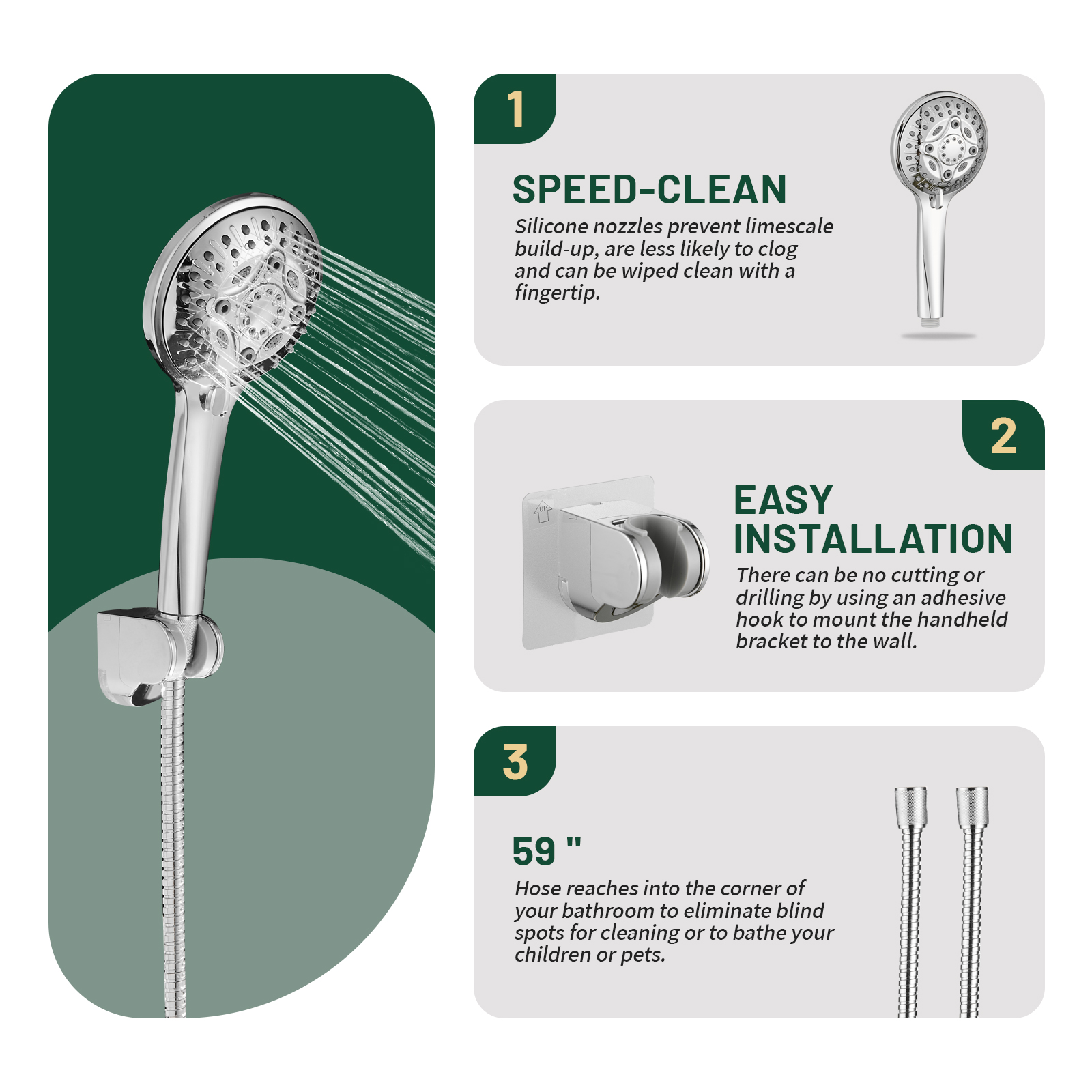 Cobbe 12 Inch High Pressure Rain Shower Head with Extension Arm, Dual Shower Head with 8 Modes Handheld Spray Combo, Chrome