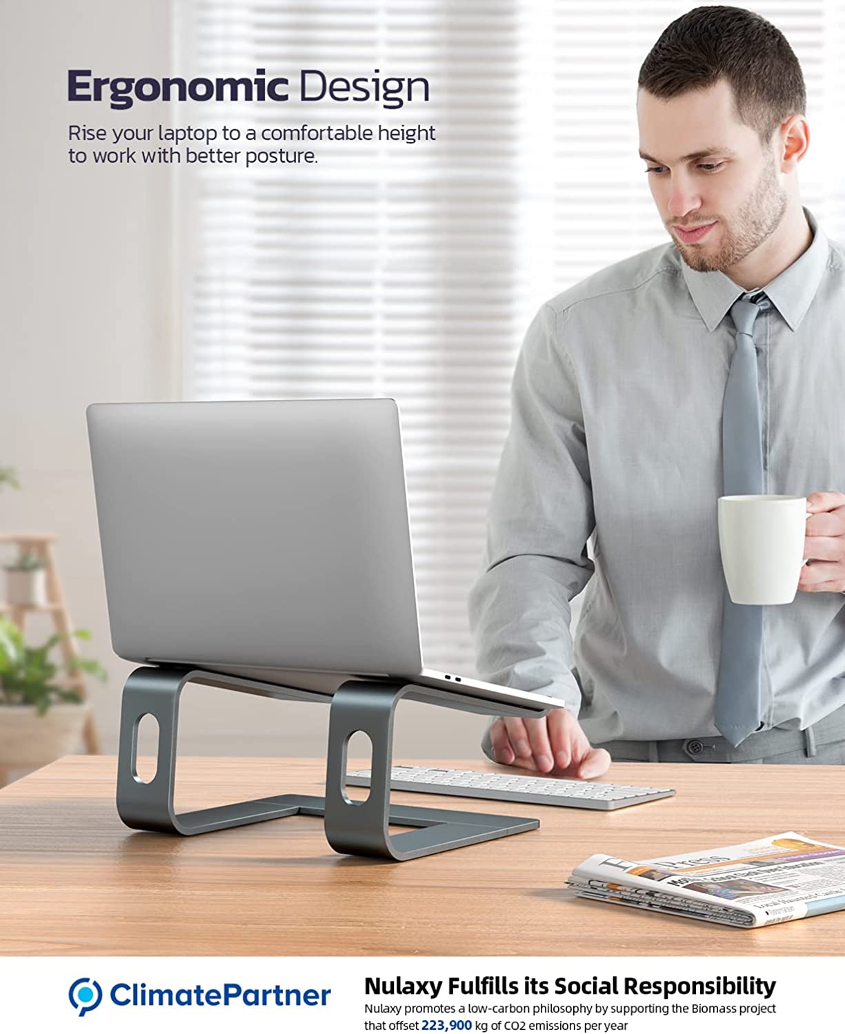 Nulaxy Laptop Stand, Ergonomic Aluminum Laptop Computer Stand, Detachable Laptop Riser Notebook Holder Stand Compatible with MacBook Air Pro, Dell XPS, HP, Lenovo More 10-15.6” Laptops- Grey - image 5 of 7
