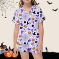 thumbnail image 2 of shqvo Girls Halloween Pajamas Kids Girls Satin Pajamas Sets Button-Down Toddler Silk Sleepwear 2 Piece Short Sleeve Loungewear Festival Clothes Set, 2 of 5