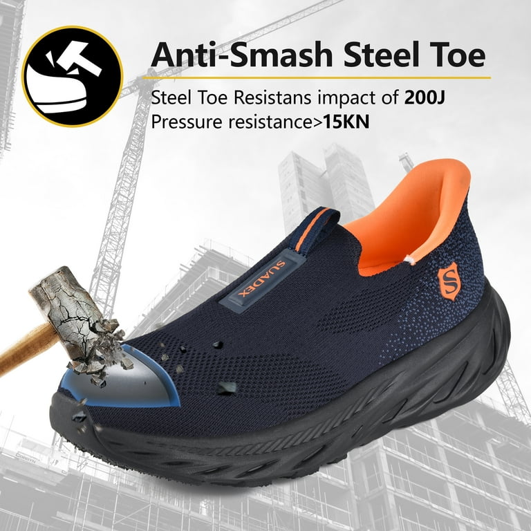 SUYSTEX Hands Free Slip On Steel Toe Shoes Indestructible