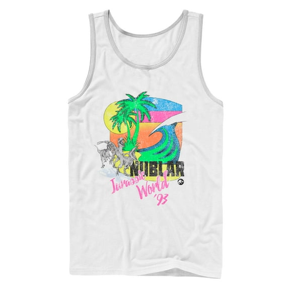 Men's Jurassic World Retro '93 Surf Nublar  Tank Top White Large