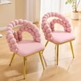 thumbnail image 2 of Juego de 2 Sillas de comedor de terciopelo de cadena de bola de silla de burbuja hinchada amarilla con piernas de oro, sillas modernas tapizadas de acento para el comedor y la cocina, 2 of 5
