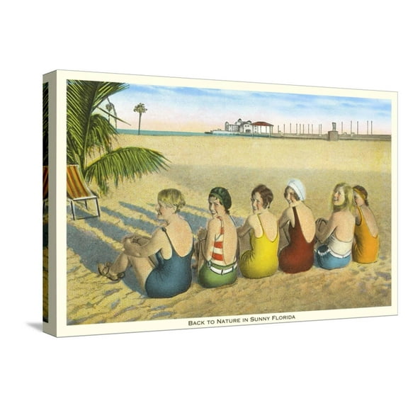 Art.com Ladies on Beach, Florida Stretched Canvas Print Wall Art, 24" x 16"