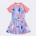 thumbnail image 1 of Little Girls Rash Guard Swimwear Size 3-14 T Kids Big Girls Shorts Sleeve Rashguard Bathing Suit Cartoon Print Swimsuits for Beach,Purple-2,11-12 Years, 1 of 6