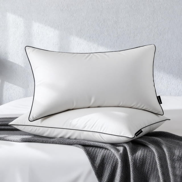 Juego de almohadas Feather Down, tamaño queen, 100% algodón, x2 Sanivosily